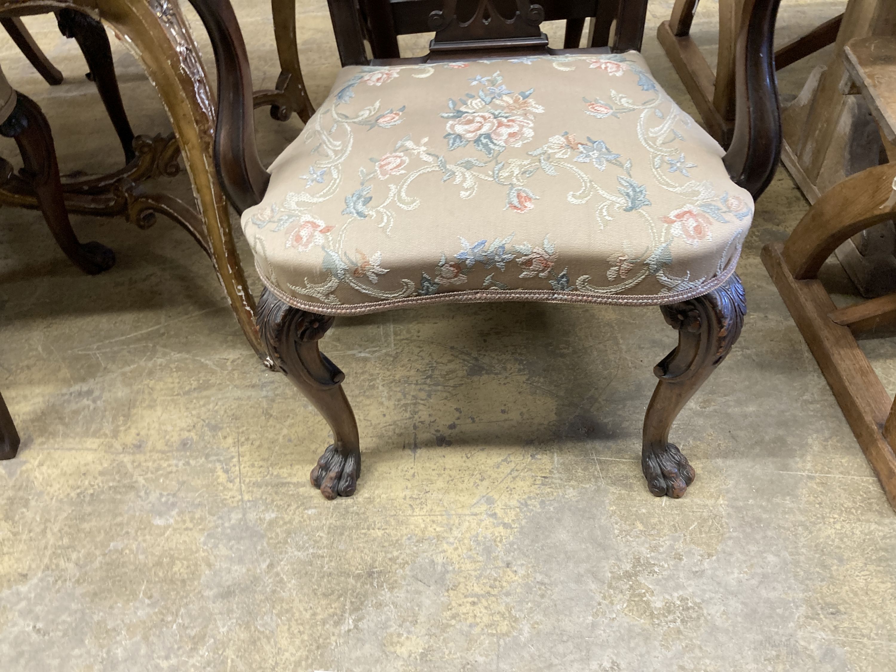 A set of six George III style mahogany dining chairs (two with arms)